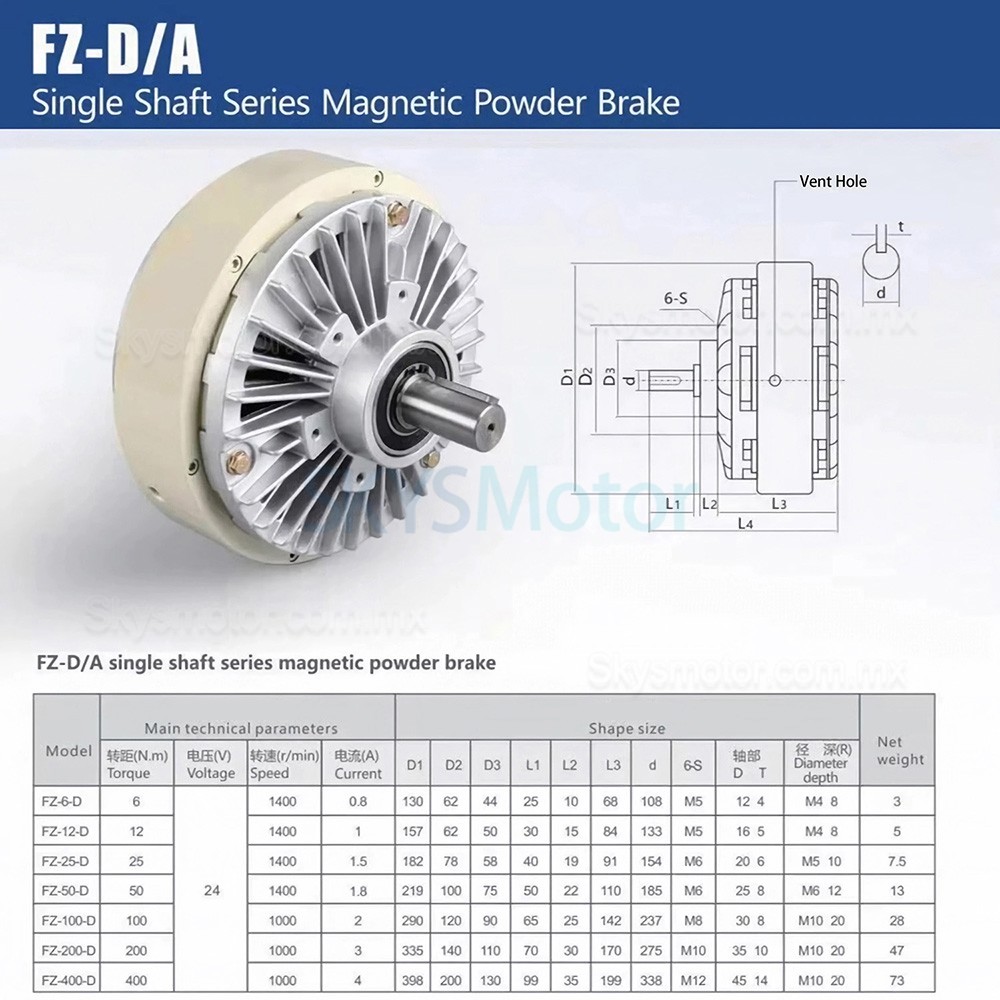 Freno de part&iacute;culas magn&eacute;ticas CNC de un solo eje, serie FZ-D, freno de polvo magn&eacute;tico, 6-50 Nm, 24 V CC, IP54